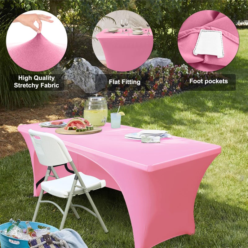 ABCCANOPY 6 ft Spandex Table Cover Open Back Fitted Tablecloth Stretch Washable Tablecover Table Topper for Rectangle Tables Pink - Image 3